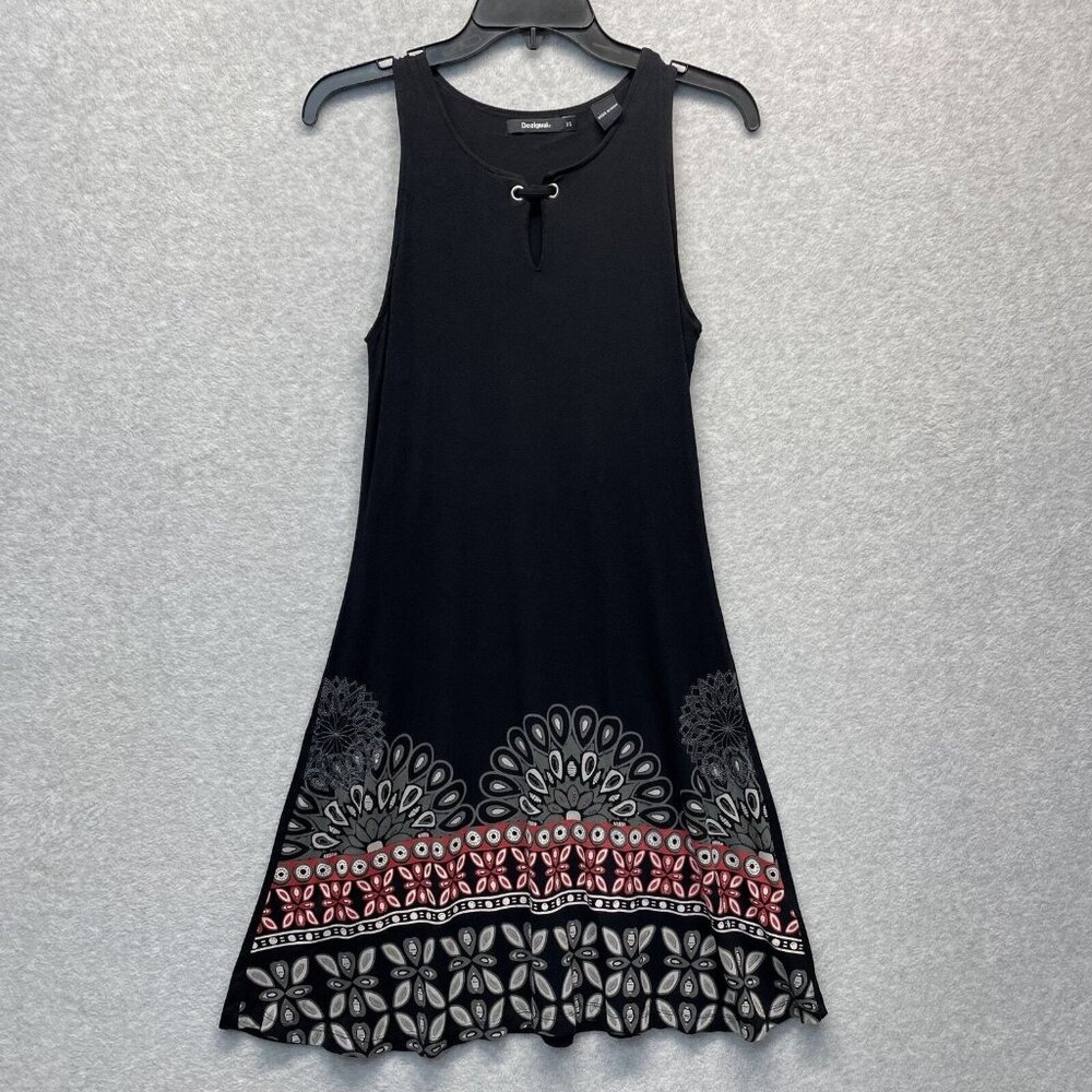 Desigual Valery Dress Womens XS Black Embellished Sleeveless A-Line Art to Wear - Picture 1 of 13
